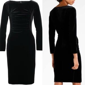 Armani Collezioni Velvet Black Ruched Front Dress Size 6